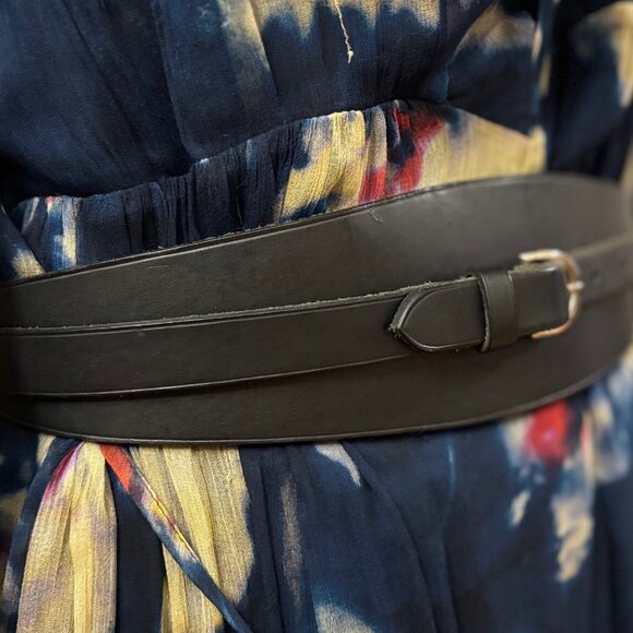 New Ralph Lauren Collection Black Leather Wide Art Deco Corset Belt SS Buckles S - Picture 3 of 5